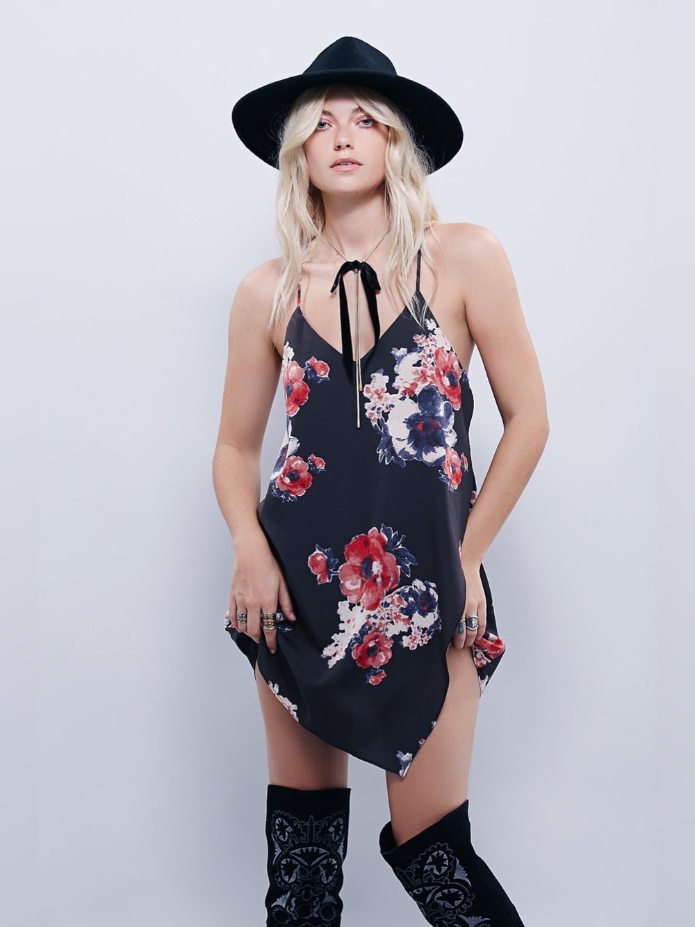 Free People Printed Chiffon Cascades Slip Dress Floral Pattern - Medium